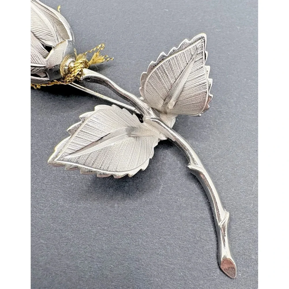 Vintage Giovanni Christmas Rose Brooch Flower 1966 w/ Original Tag Silver Tone